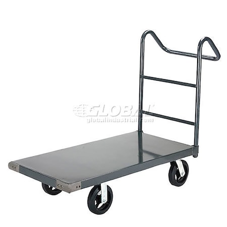Global Industrial Platform Truck w/Steel Deck, 8 Rubber Casters with Ergo Handle, 48 x 24, 2400 Lb. Capacity 952132E